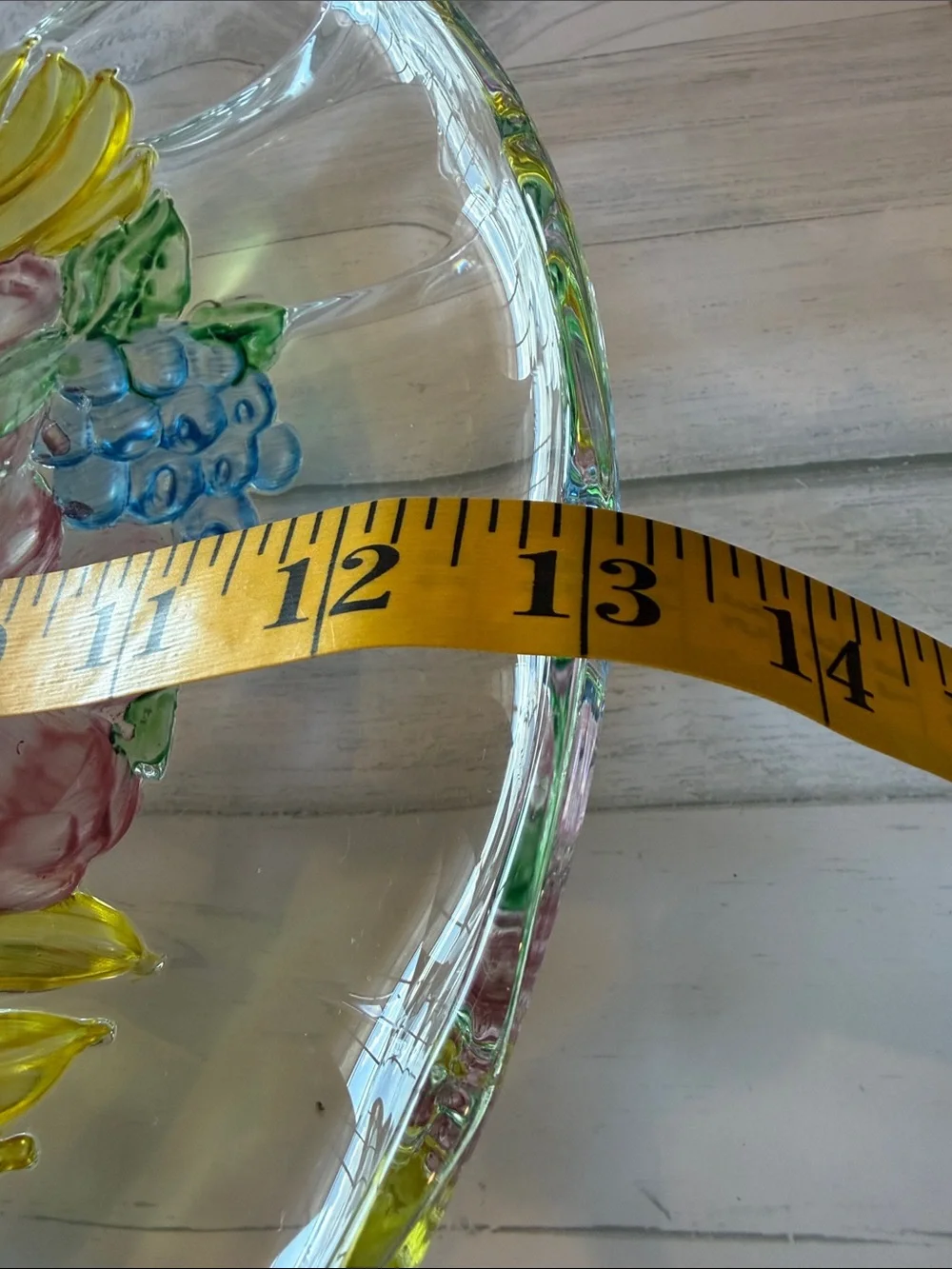 Hand-Painted Glass Serving Bowl with Floral Fruit Motif
